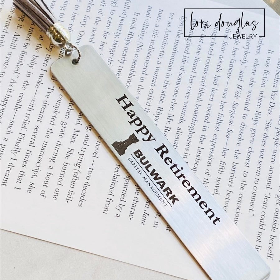 stainless steel bookmark with logo engraving for retirement gift