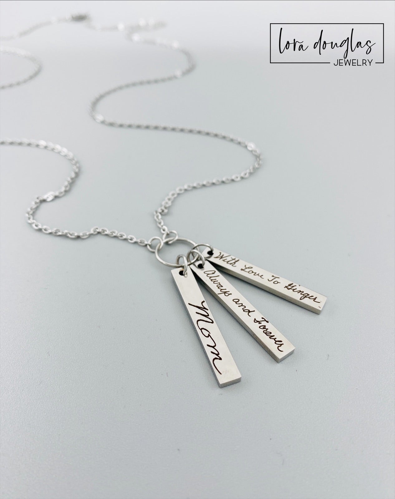 Bar Pendant Necklace Engrave with Handwriting, Silver or Rose Gold