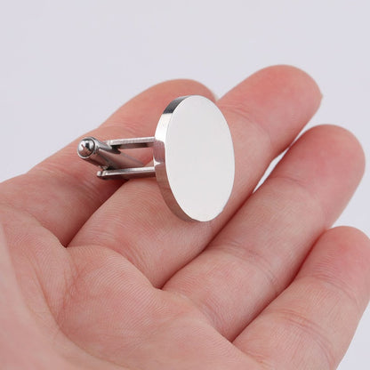 silver stainless steel cufflink that can be engraved with a logo or graphic
