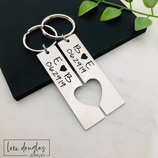 Two stainless steel keychains with laser engraved personalization