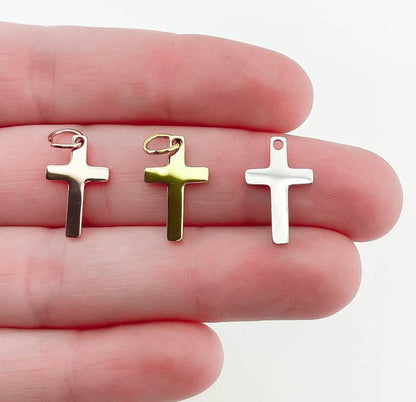 Engraved Cross Necklace or Charm in Silver, Gold, or Rose Gold
