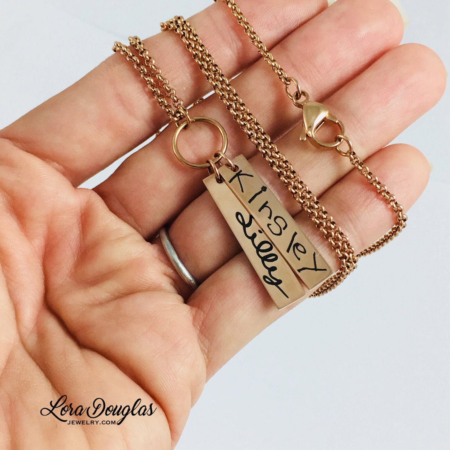 Handwriting Jewelry, Engrave Your Handwriting, Rose Gold Necklace, Gift for Mom, Mother&#39;s Day Gift, Engraved Handwriting Jewelry, Necklace