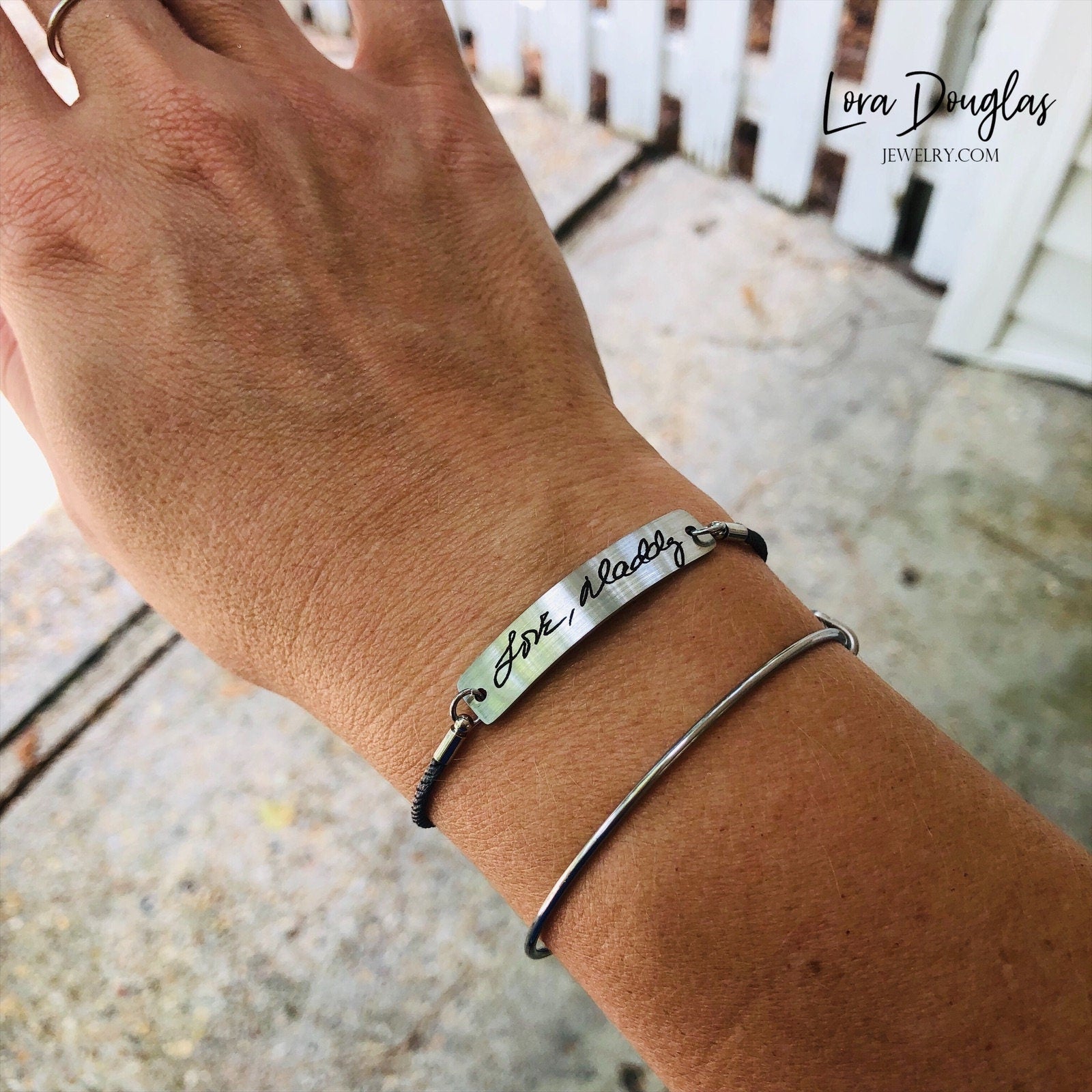 Engraved Handwriting Bracelet, Signature Bracelet, Handwriting Jewelry, Handwriting Bracelet, Actual Handwriting. Adjustable Cord Bracelet
