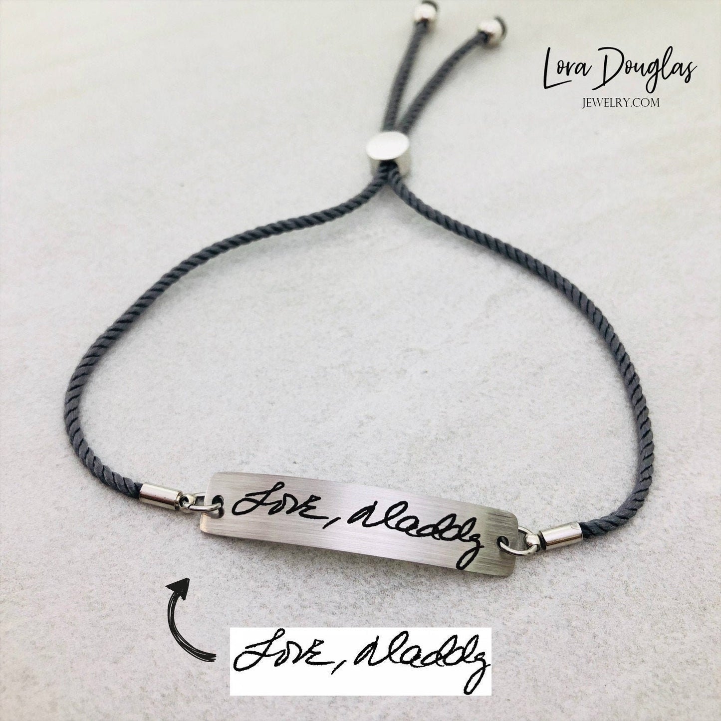 Engraved Handwriting Bracelet, Signature Bracelet, Handwriting Jewelry, Handwriting Bracelet, Actual Handwriting. Adjustable Cord Bracelet