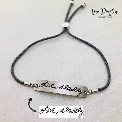 Engraved Handwriting Bracelet, Signature Bracelet, Handwriting Jewelry, Handwriting Bracelet, Actual Handwriting. Adjustable Cord Bracelet
