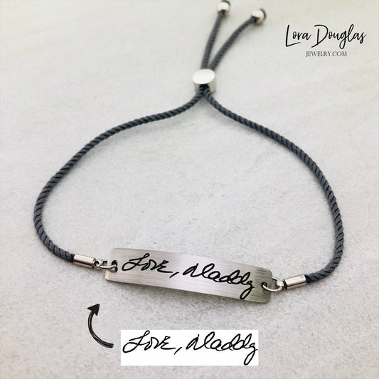 Engraved Handwriting Bracelet, Signature Bracelet, Handwriting Jewelry, Handwriting Bracelet, Actual Handwriting. Adjustable Cord Bracelet
