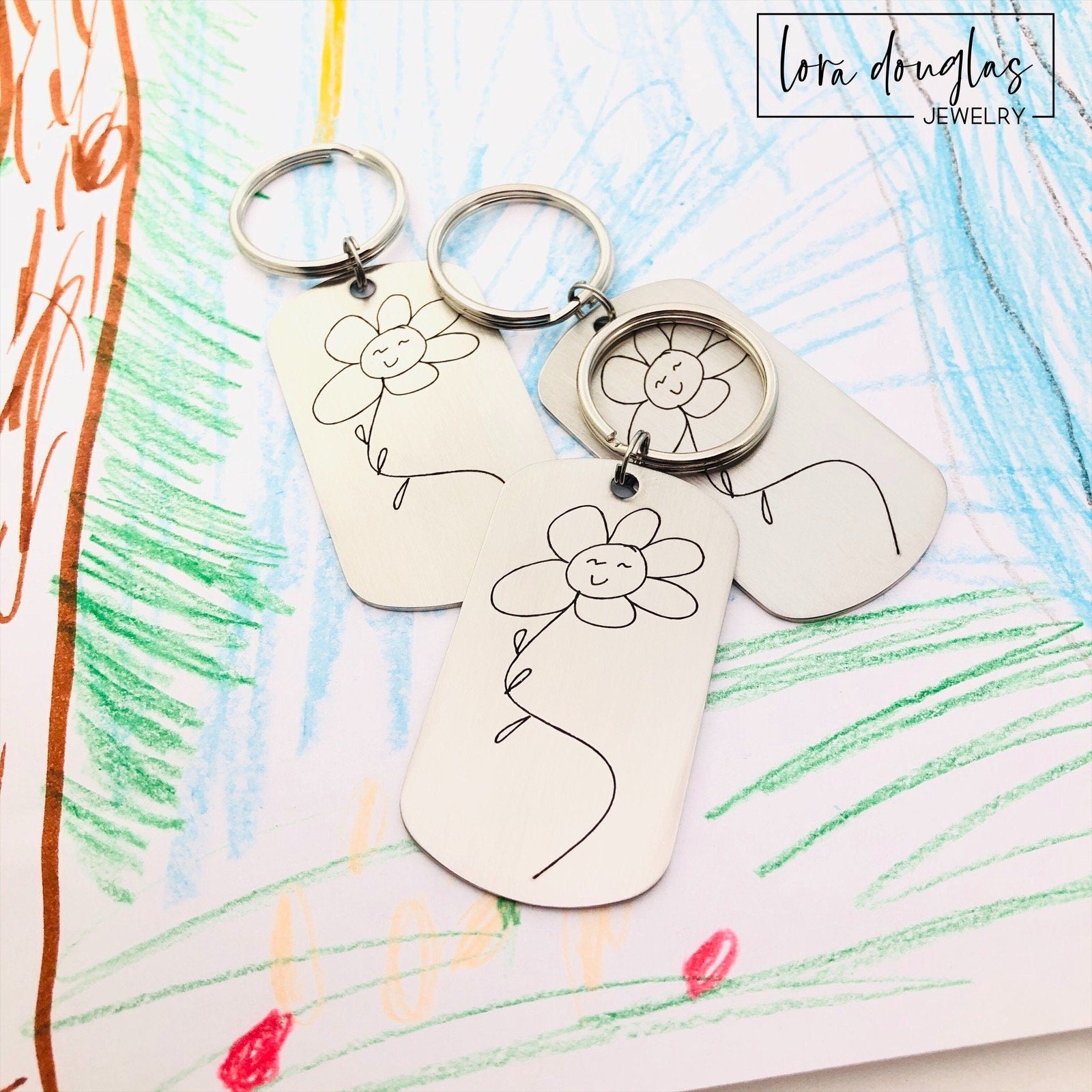 Custom Artwork Keychain, Stainless Steel Engraved Keychain, Custom Engraving, Engrave Your Child&#39;s Artwork or Handwriting, Engraved Art