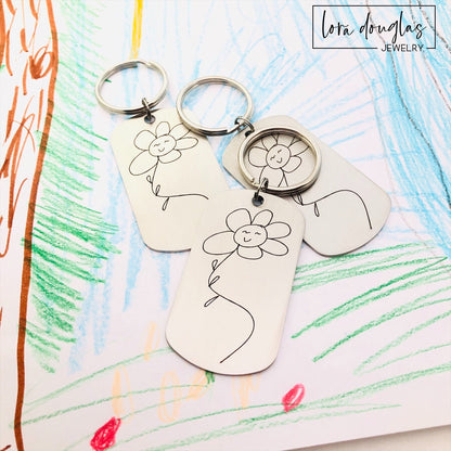 Custom Artwork Keychain, Stainless Steel Engraved Keychain, Custom Engraving, Engrave Your Child&#39;s Artwork or Handwriting, Engraved Art