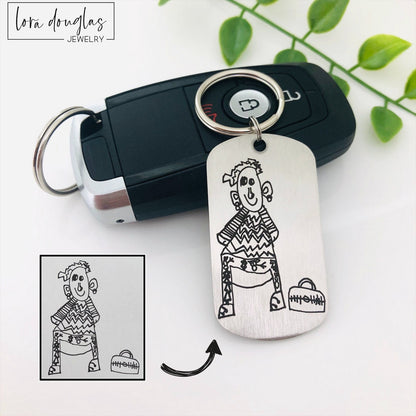 Custom Artwork Keychain, Stainless Steel Engraved Keychain, Custom Engraving, Engrave Your Child&#39;s Artwork or Handwriting, Engraved Art