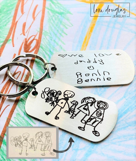 Custom Artwork Keychain, Stainless Steel Engraved Keychain, Custom Engraving, Engrave Your Child&#39;s Artwork or Handwriting, Engraved Art