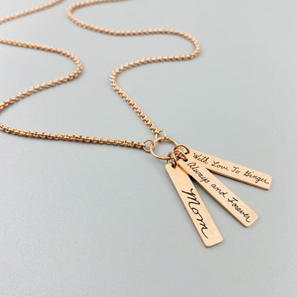 Handwriting Jewelry, Engrave Your Handwriting, Rose Gold Necklace, Gift for Mom, Mother&#39;s Day Gift, Engraved Handwriting Jewelry, Necklace