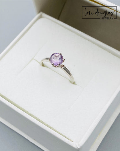 Pink Amethyst Solitaire Sterling Silver Ring, Size 6.5