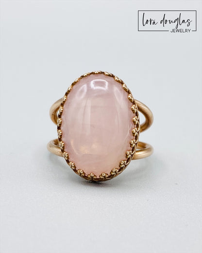 Rose Quartz and Bronze Ring, Size 6