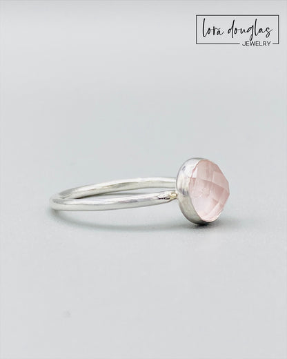 Rose Quartz Rose-Cut Sterling Silver Solitaire Ring, Size 7.5