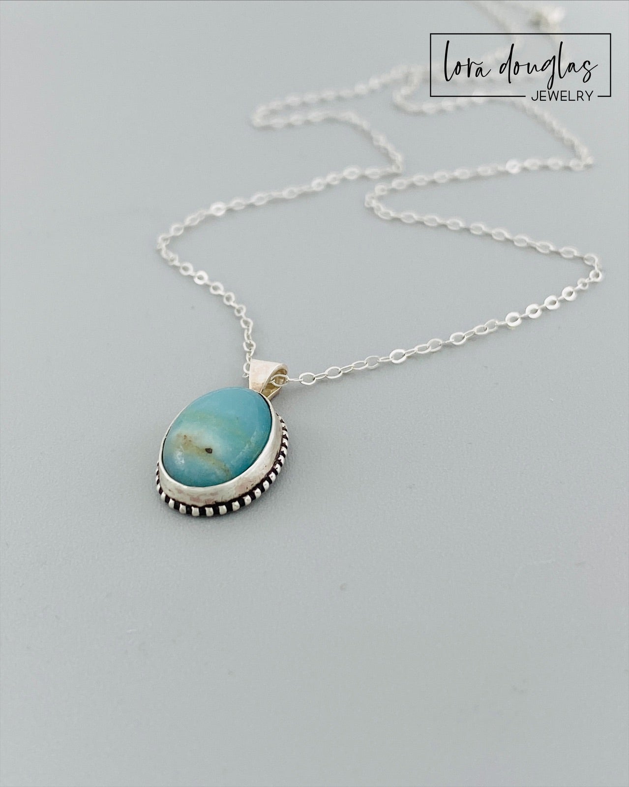 Natural Amazonite Pendant Necklace, Sterling Silver