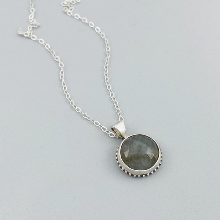 Faceted Labradorite Gemstone Pendant Necklace, Sterling Silver