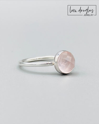 Rose Quartz Rose-Cut Sterling Silver Solitaire Ring, Size 7.5