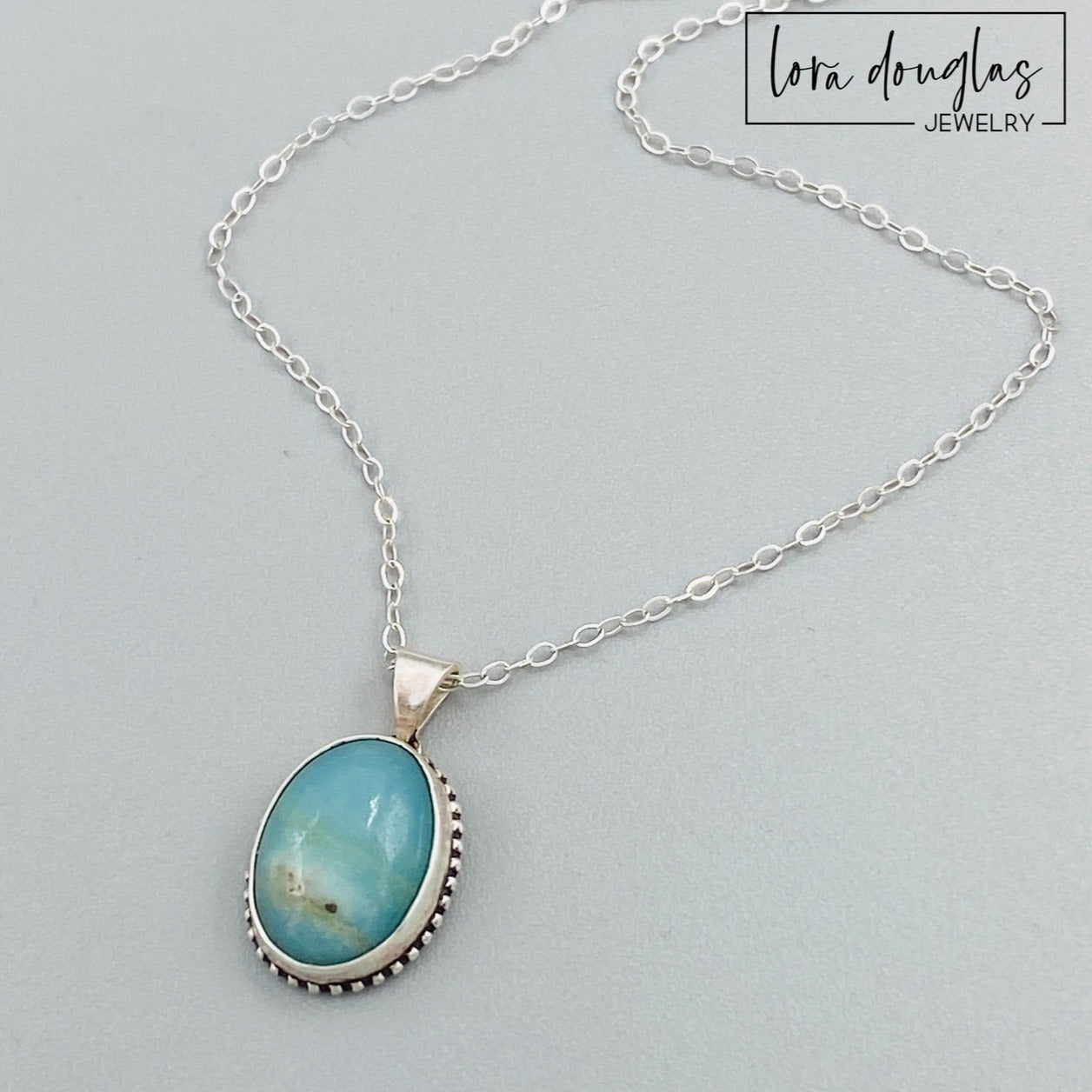 Natural Amazonite Pendant Necklace, Sterling Silver