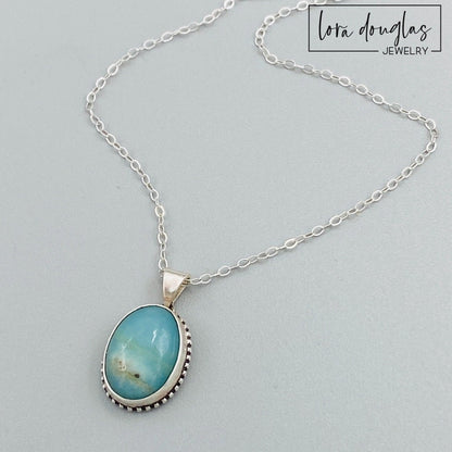 Natural Amazonite Pendant Necklace, Sterling Silver