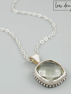 Faceted Green Amethyst (Prasiolite) Gemstone Pendant Necklace, Sterling Silver