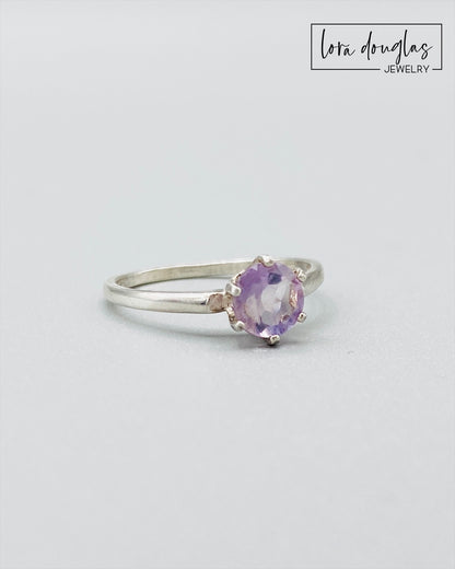 Pink Amethyst Solitaire Sterling Silver Ring, Size 6.5