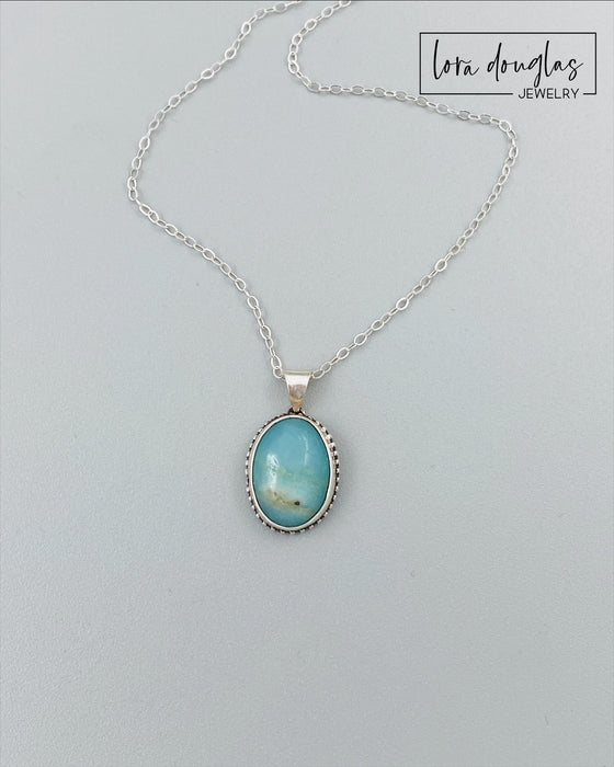 Natural Amazonite Pendant Necklace, Sterling Silver