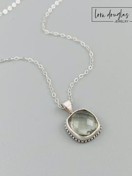 Faceted Green Amethyst (Prasiolite) Gemstone Pendant Necklace, Sterling Silver