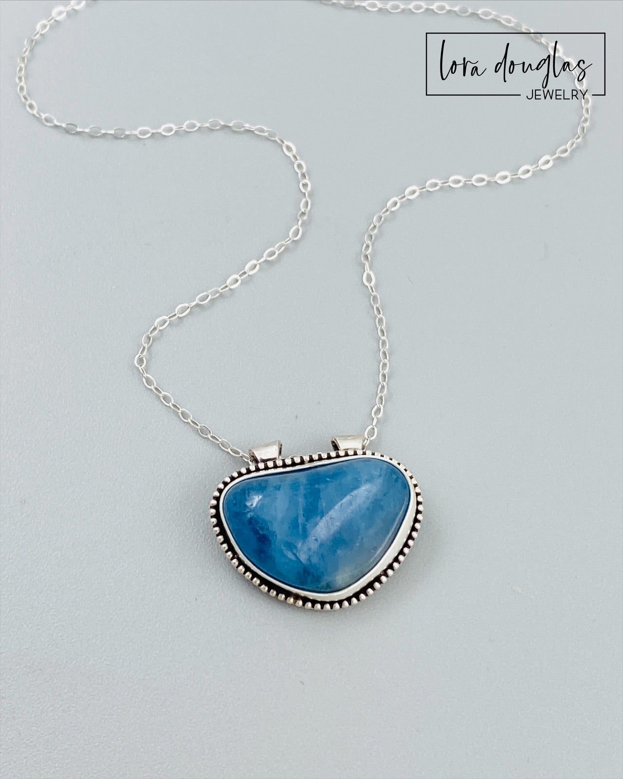 Aquamarine Pendant Necklace, Sterling Silver
