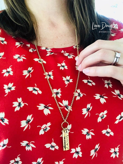 Bar Pendant Necklace Engrave with Handwriting, Silver or Rose Gold