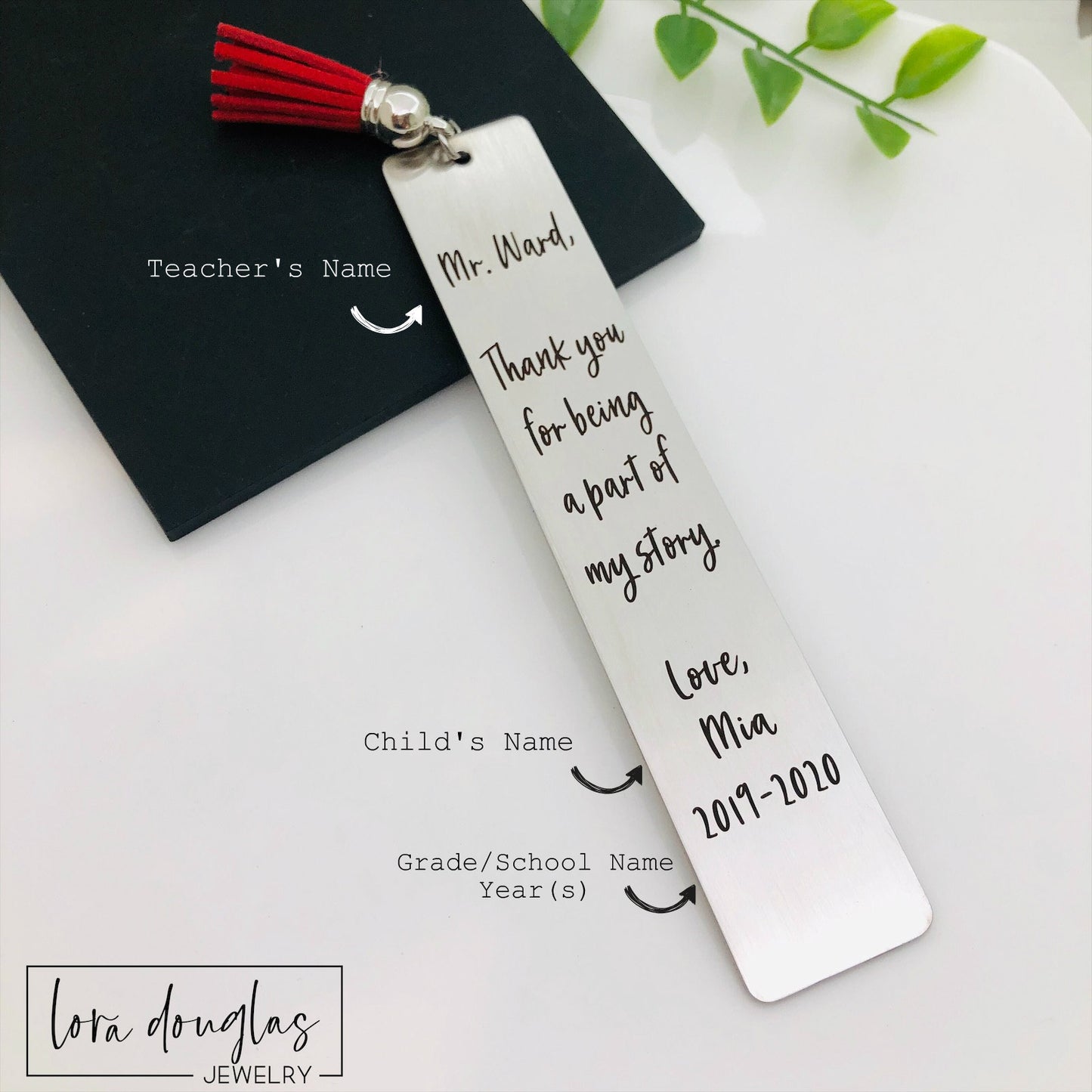 Teacher Appreciation Bookmark, Thank you for being a Part of my Story personalized with teacher and student names