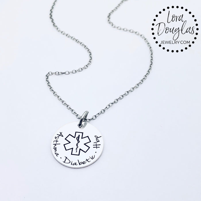Medical Alert Necklace, Personalized Medical Alert - Lora Douglas Jewelry
